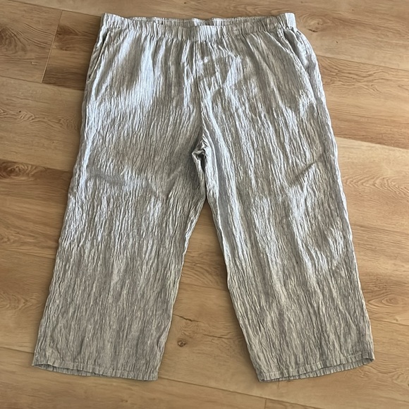 Eileen Fisher Organic Linen Crop Wide Leg Pants Striped - Picture 2 of 5